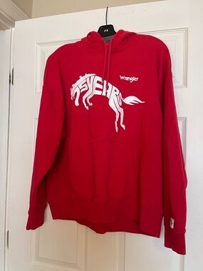 Wrangler Red Hoodie with White Horse Graphic